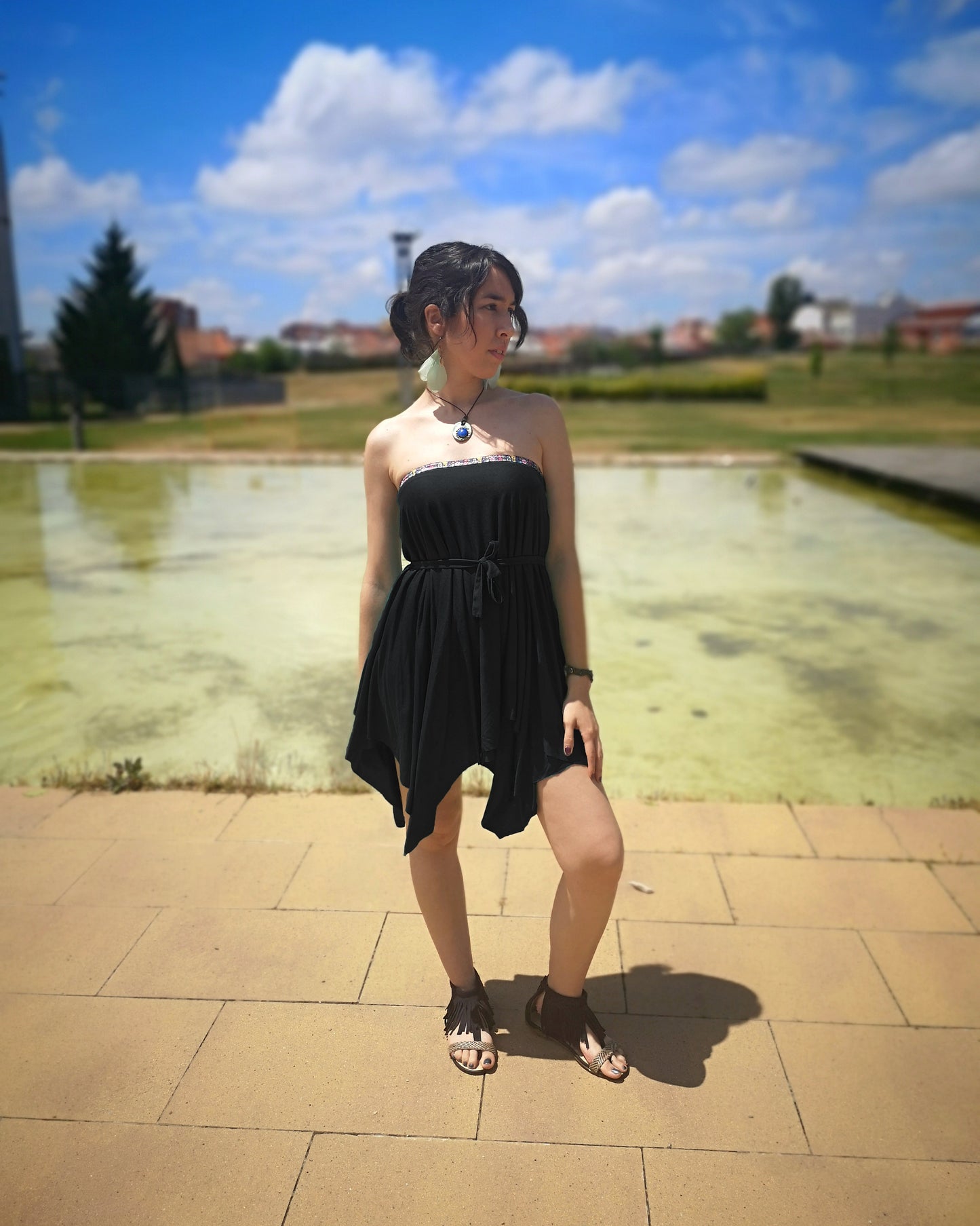 Conjunto falda larga y crop top negro