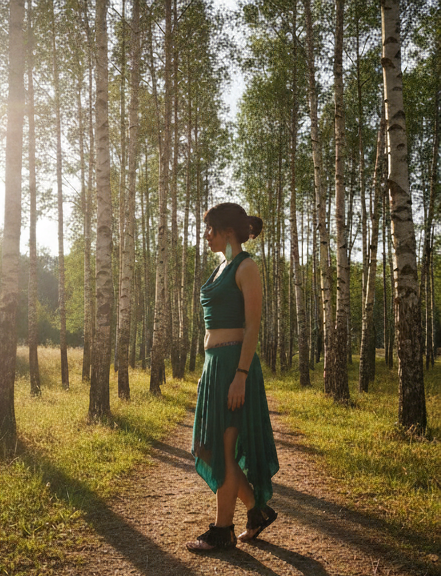 Conjunto falda larga y crop top verde