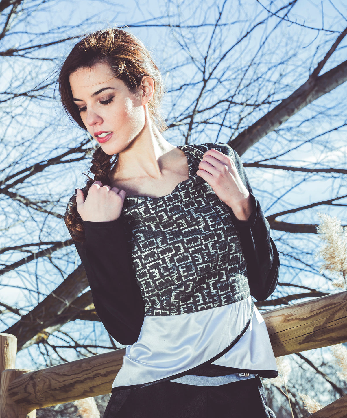 Blusa manga larga con escote cascada