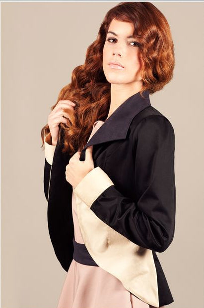 Americana bicolor negra y camel