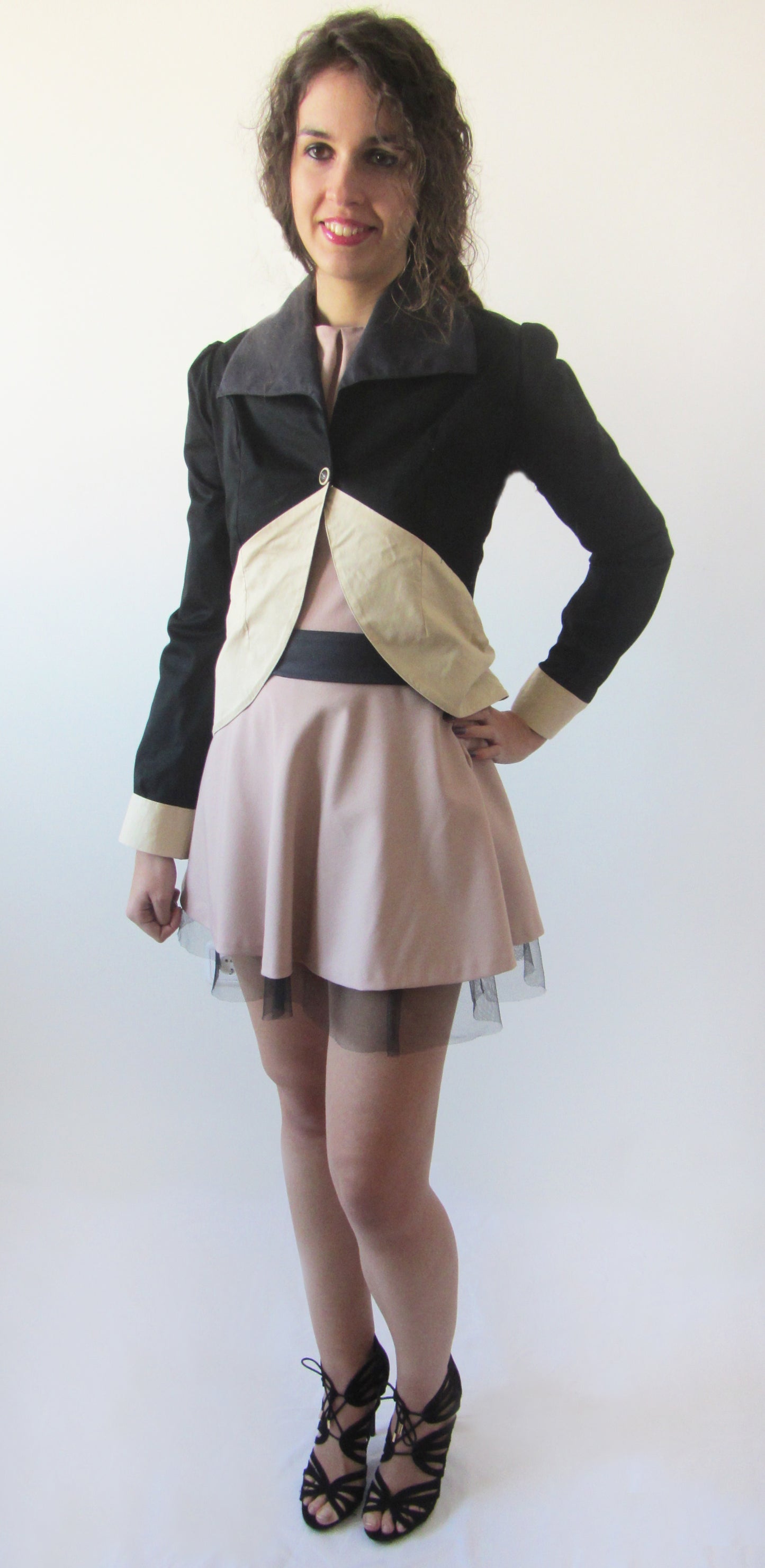 Americana bicolor negra y camel