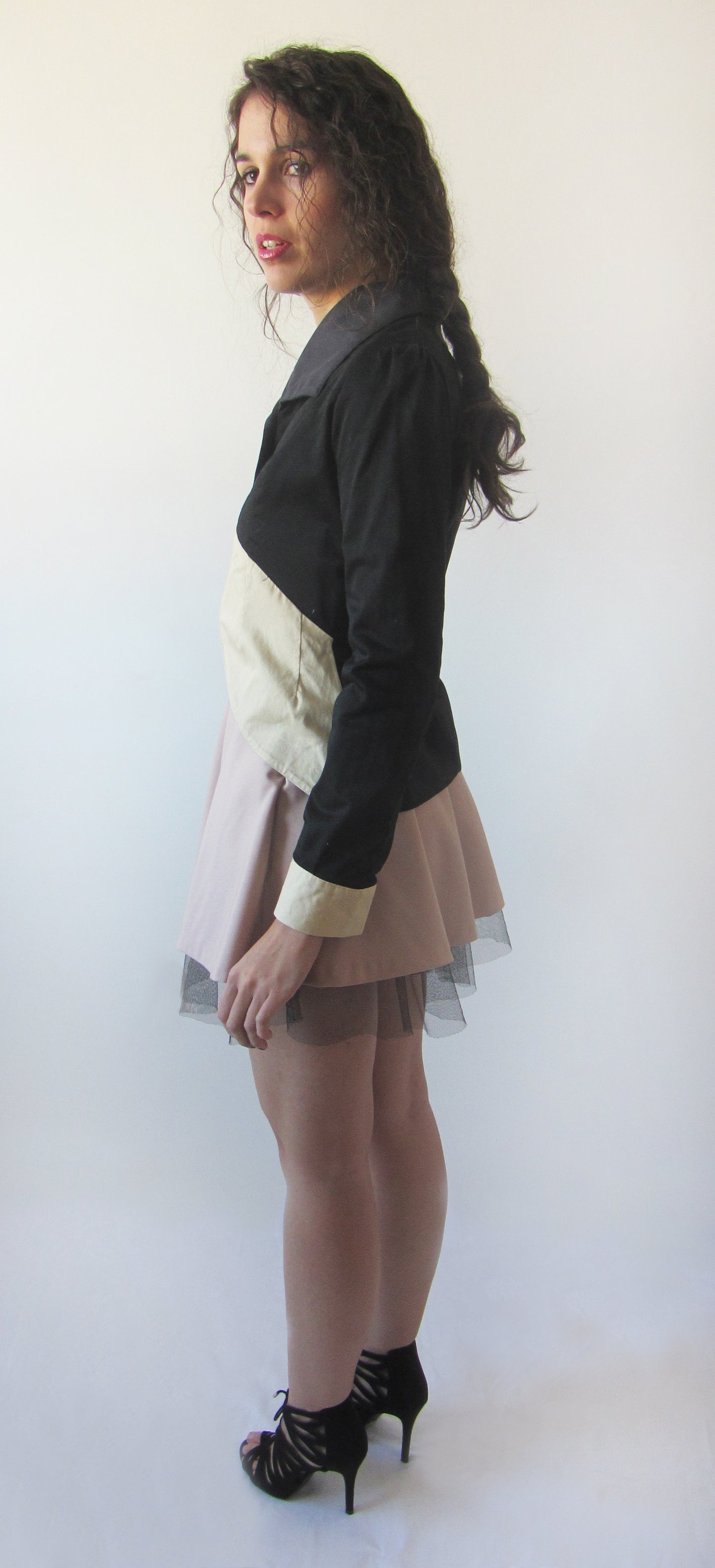 Americana bicolor negra y camel