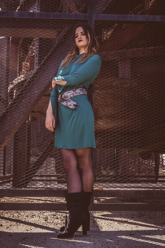 Vestido verde de punto de manga larga