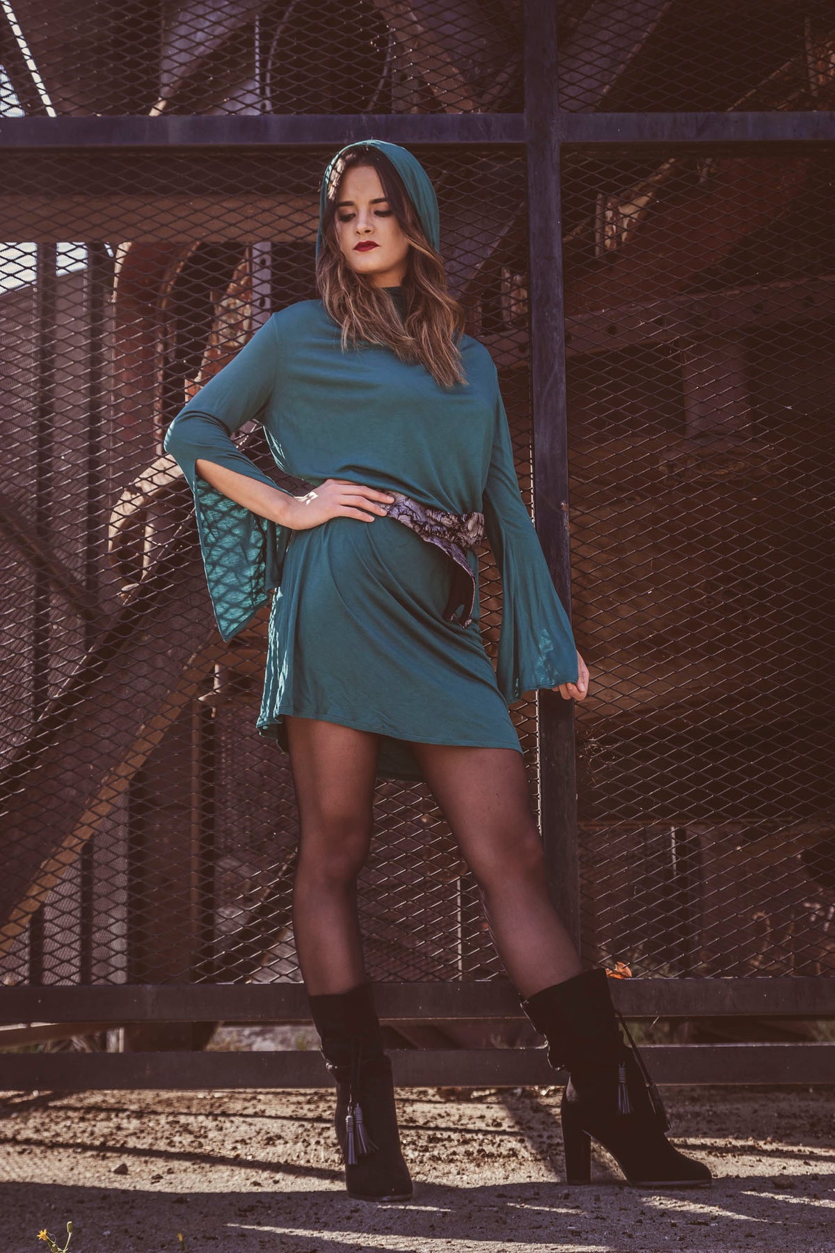 Vestido verde de punto de manga larga
