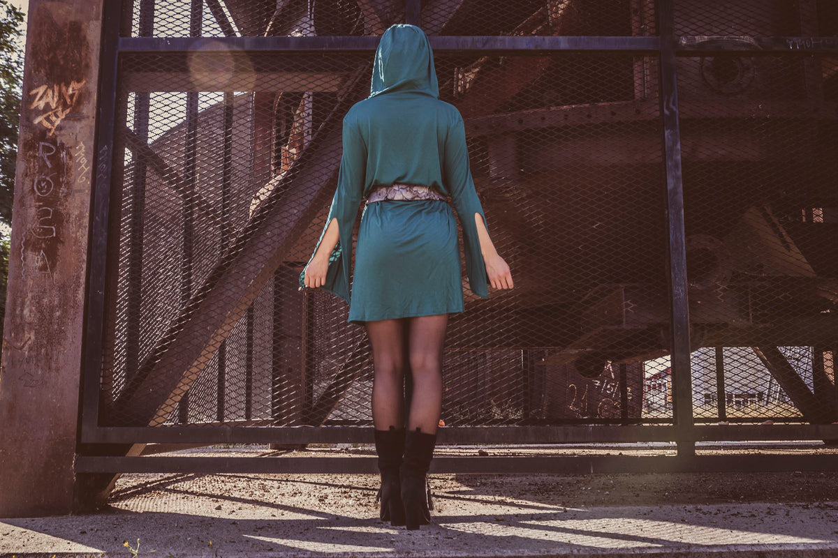 Vestido verde de punto de manga larga