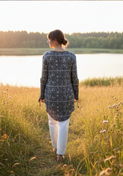 Black printed jacket with bell sleeves