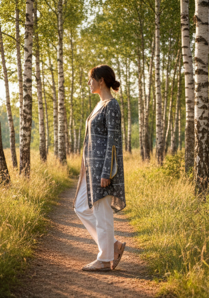 Black printed jacket with bell sleeves