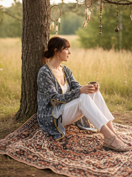 Black printed jacket with bell sleeves