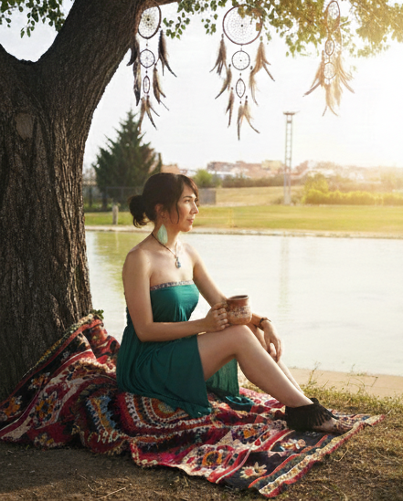 Conjunto falda larga y crop top verde