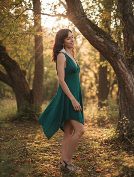Turquoise green knit dress with V-neckline