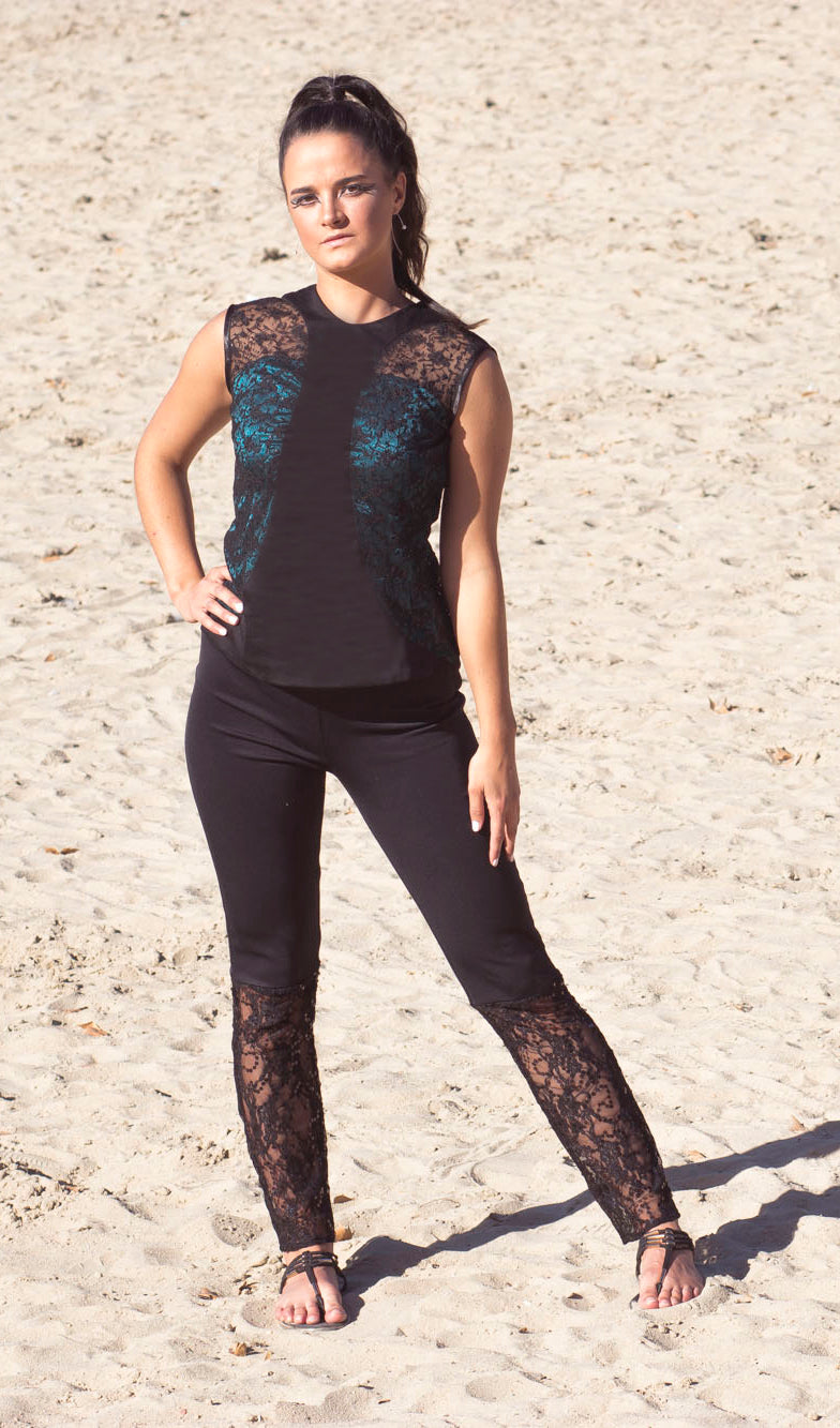 Leggings punto negro, Leggings encaje