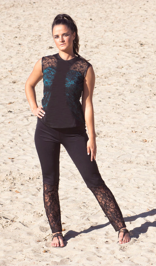 Leggings punto negro, Leggings encaje