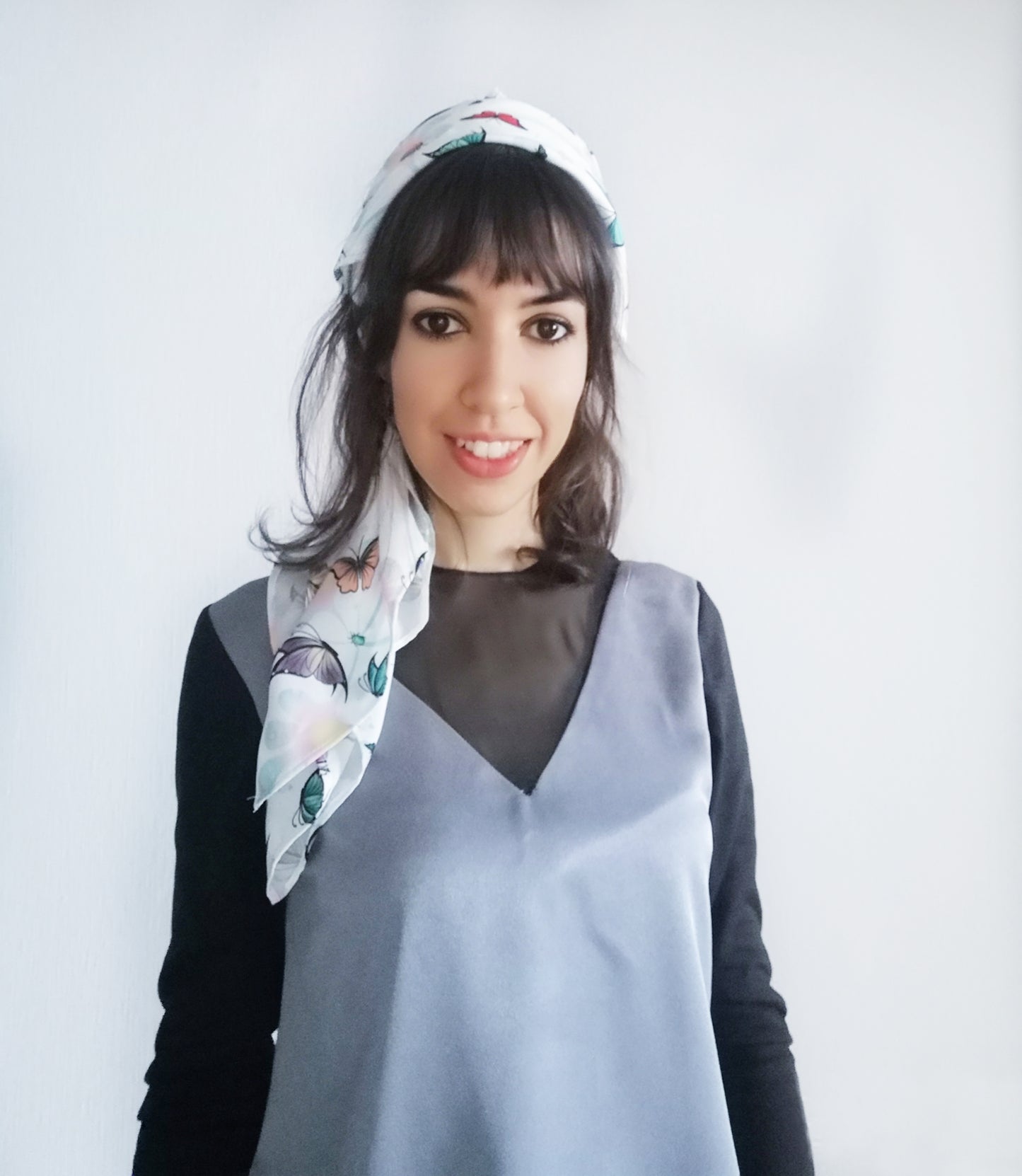 Pañuelo estampado de semiseda, fular estampado poema y mariposas, pashmina con estampado exclusivo, pañuelo para aesthetic look, pañuelo personalizado