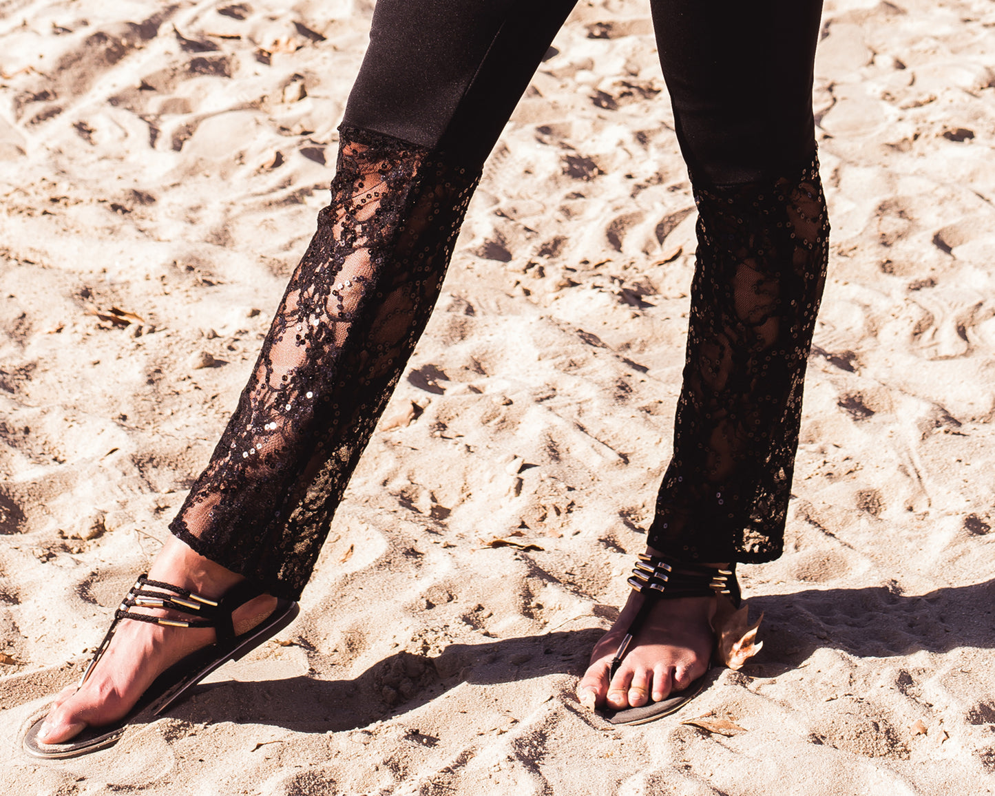 Leggings punto negro, Leggings encaje